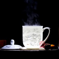 中南海骨瓷会议杯 陶瓷带盖茶杯 公务人员办公杯订做厂家
