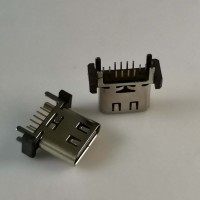 USB3.1 TYPE-C母座外壳四角插板直插DIP母座端子直-板12P H8